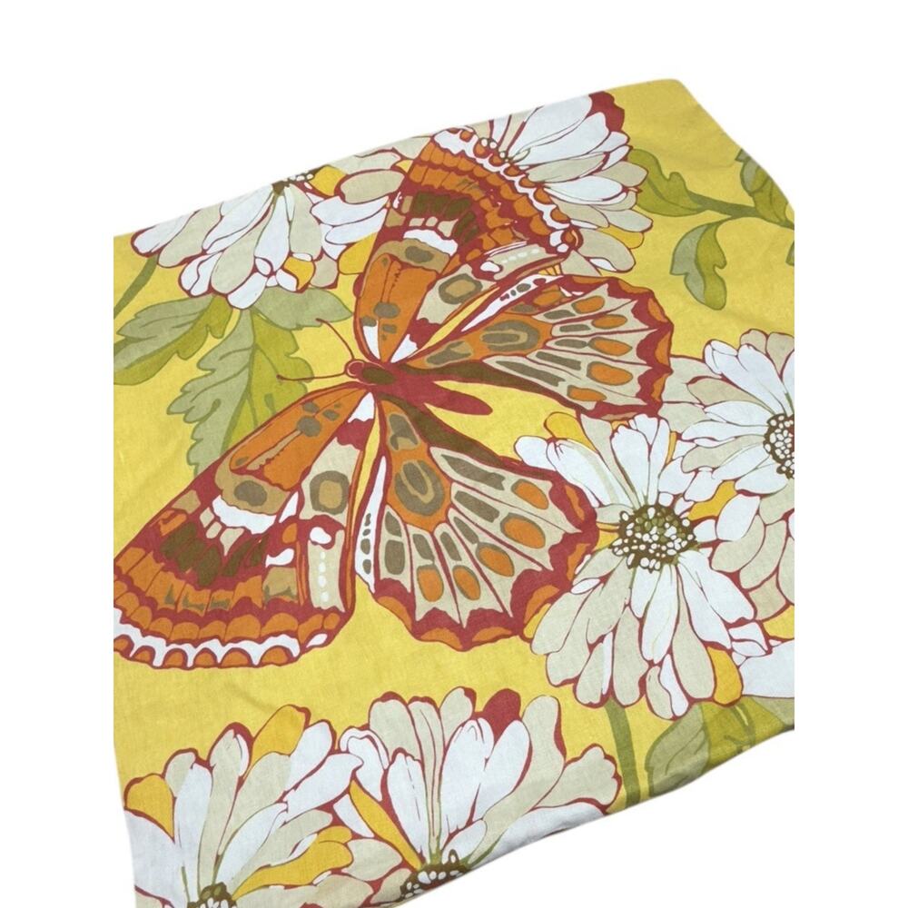 Pottery Barn Butterfly Garden Pillow Cover Yellow Linen Cotton Floral 24x24 NEW - Picture 3 of 8